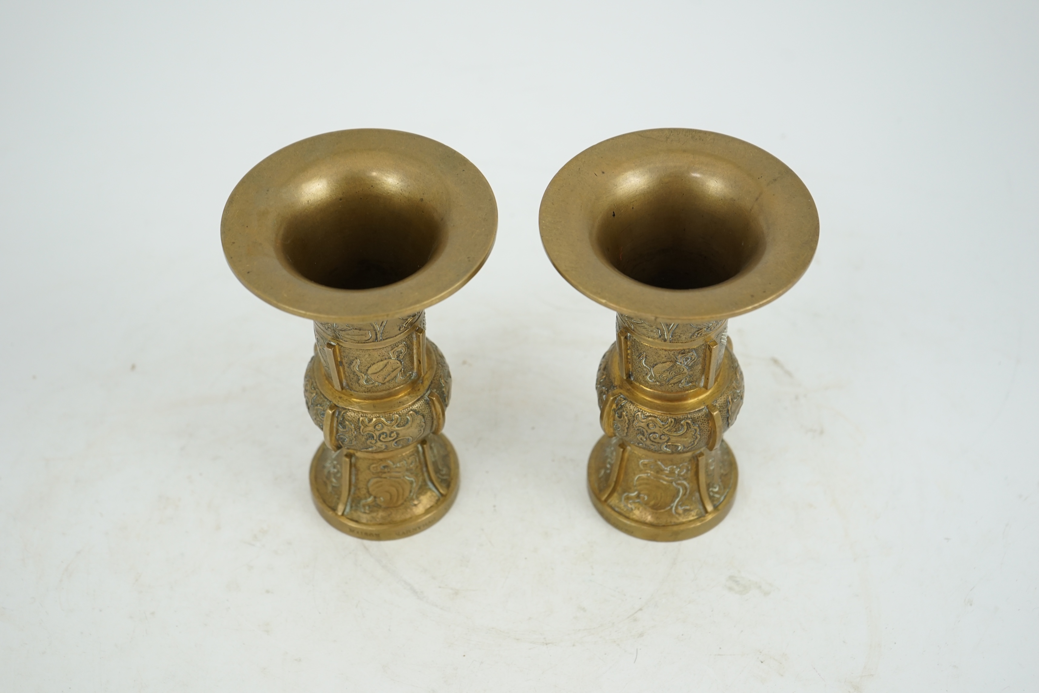 A pair of Chinese bronze beaker vases, gu, 18th/19th century